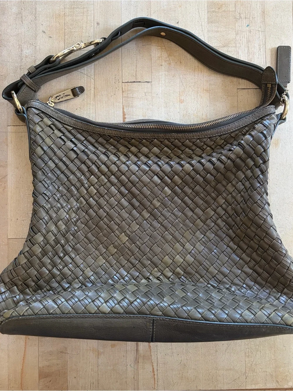 Cole Haan Avery Heritage Army Green Woven Leather Shoulder Bag Hobo -